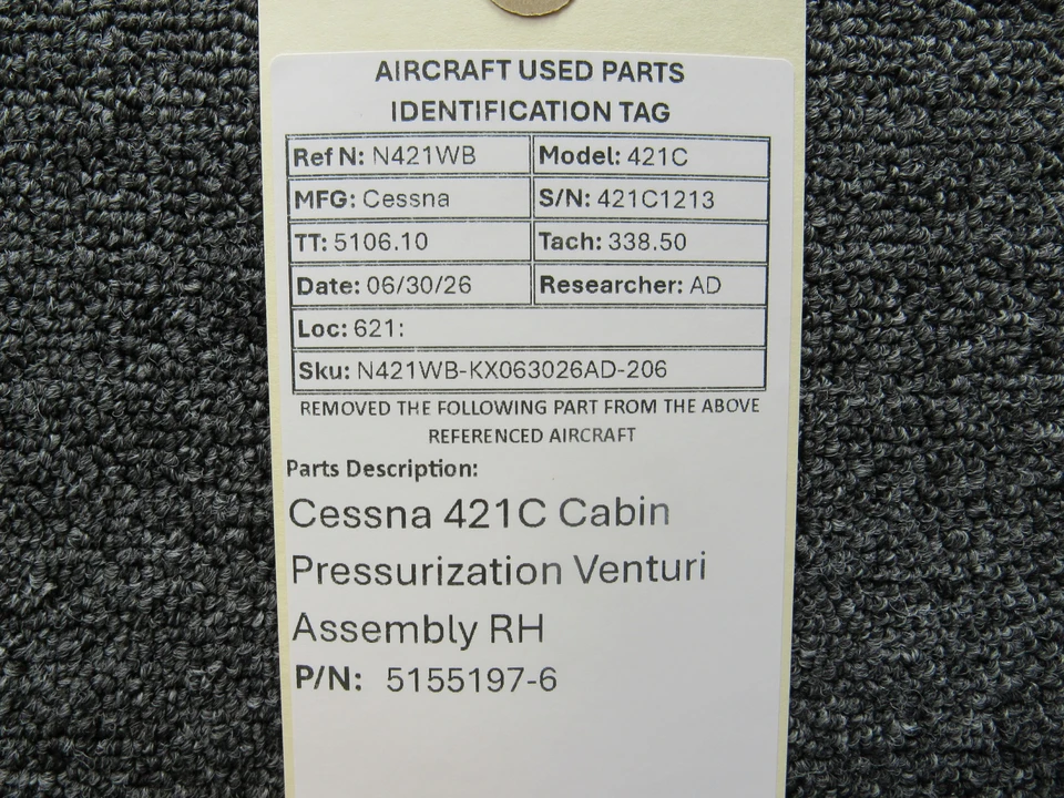 5155197-6 Cessna 421C Cabin Pressurization Venturi Assembly RH - Image 11