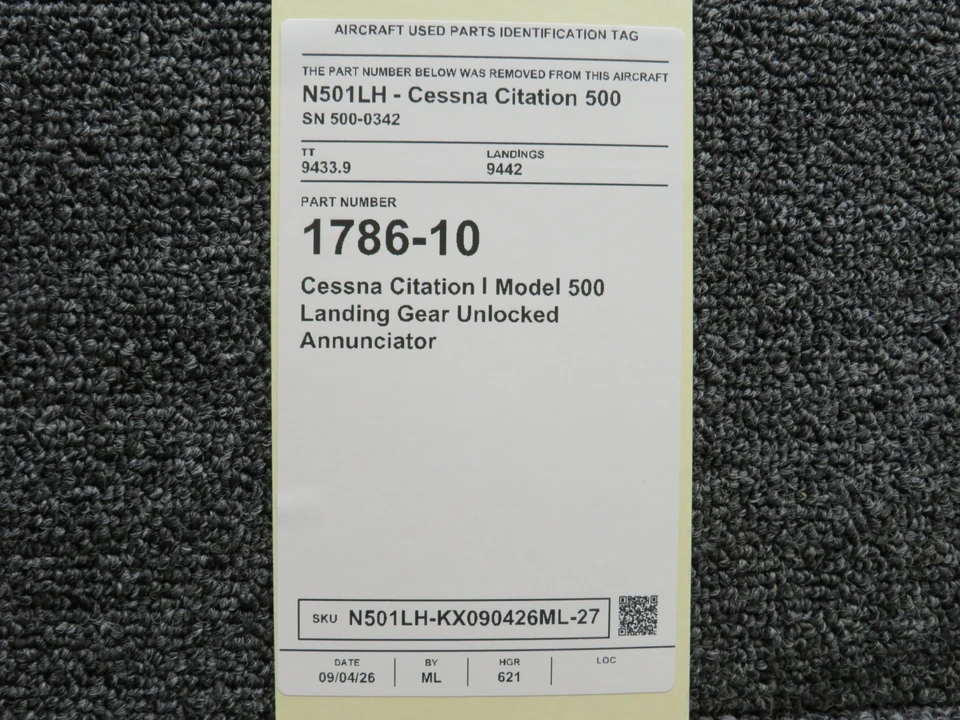 1786-10 Cessna Citation I Model 500 Landing Gear Unlocked Annunciator - Image 7