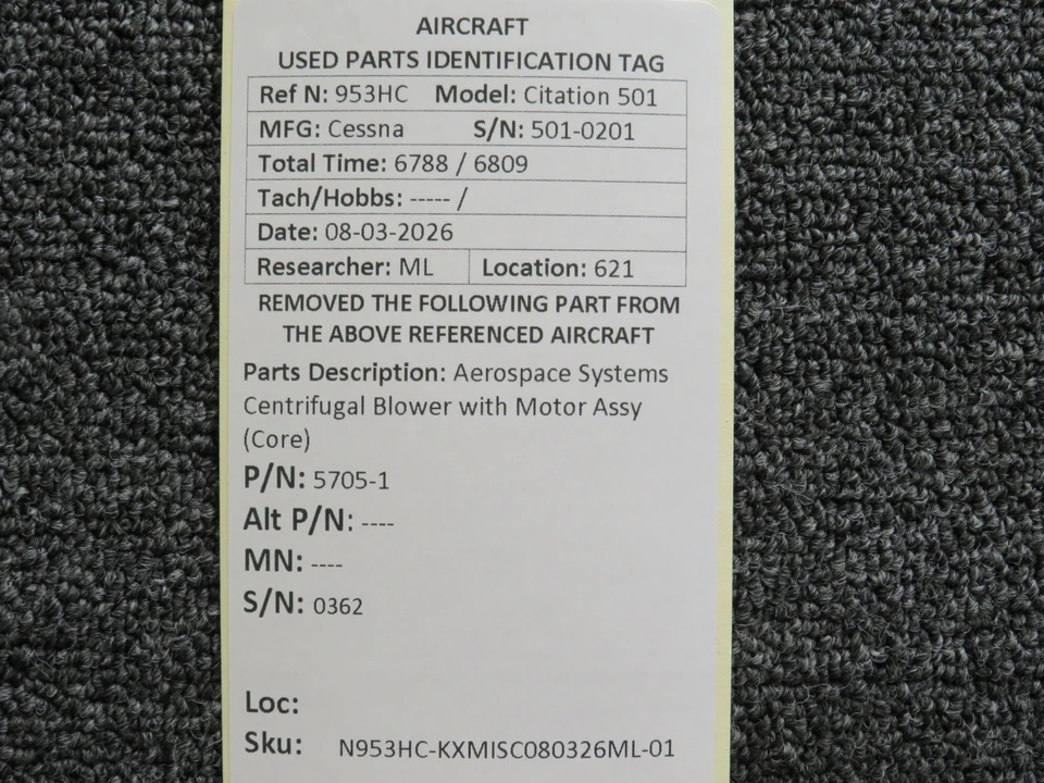 5705-1 Aerospace Systems Centrifugal Blower with Motor Assy (Core) - Image 2